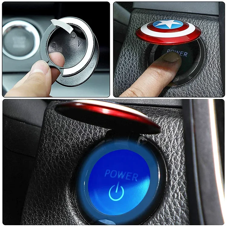 Hot Disney Spiderman Car Interior Sticker Anime Figure Car Engine Ignition Start Switch Button Cover Trim Stickers Toys