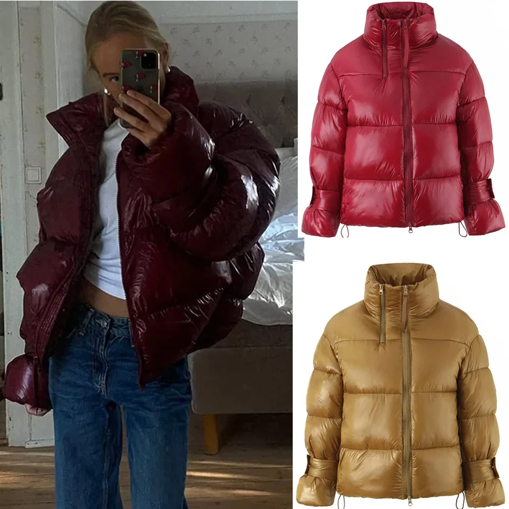 Cotton-Padded Thicken Women Jacket Solid Full Sleeve Jacket Street Women's Puffy Quilted Coat Zipper Long Sleeve Warm Jacket