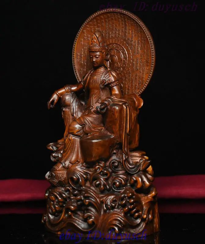 

Chinese Buddhism Boxwood Wood Carved Guanyin Kwan-Yin Bodhisattva Buddha Statue for Decorative Display Collectible Gift