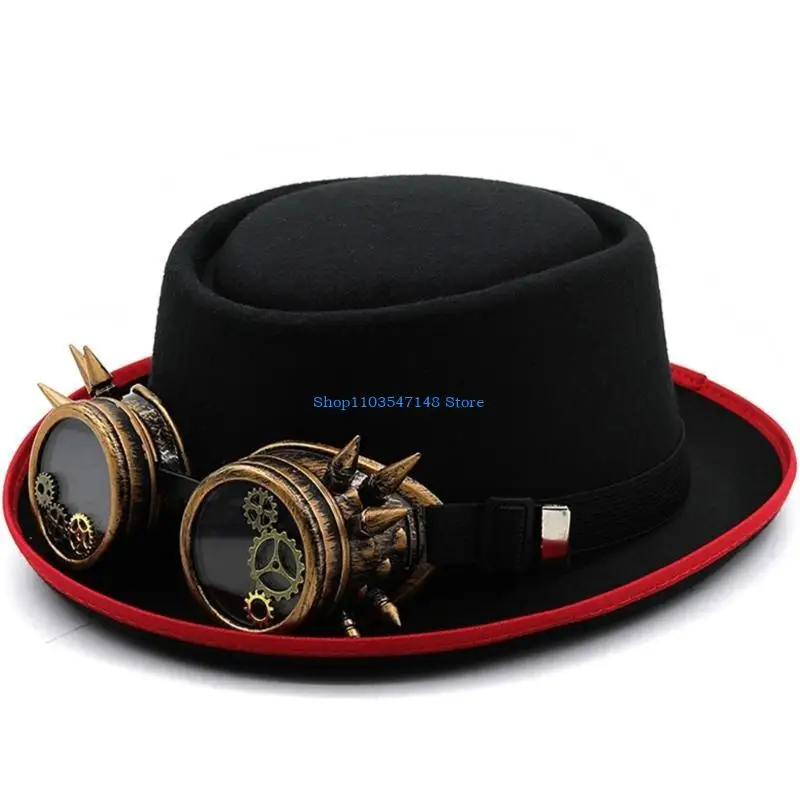 

P88B Brimmed Felt Hat Steampunk Top Hat Cool Fedoras Hat Masquerade Balls Accessories Cosplay Party Props Props