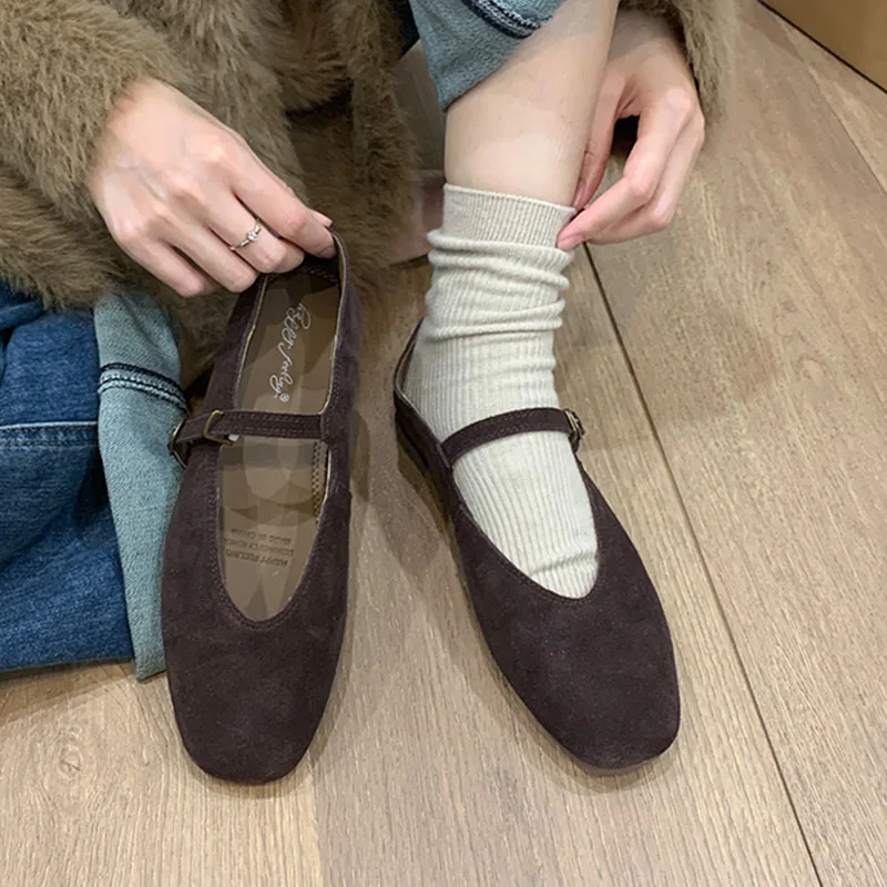 

2024 New Brand Women Brown Flats Ladies Casual Ballet Shoes Round Toe Shallow Slip On Soft Leather Eelgant Dress Shoes Mujer