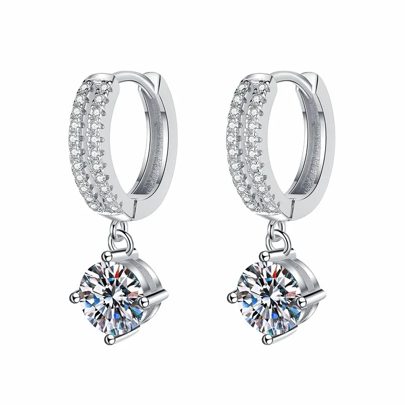 

Luxury 1ct Moissanite Hoop Earrings For Women Wedding Bridal S925 Sterling Silver Couples Stud Earring Anniversary Gift