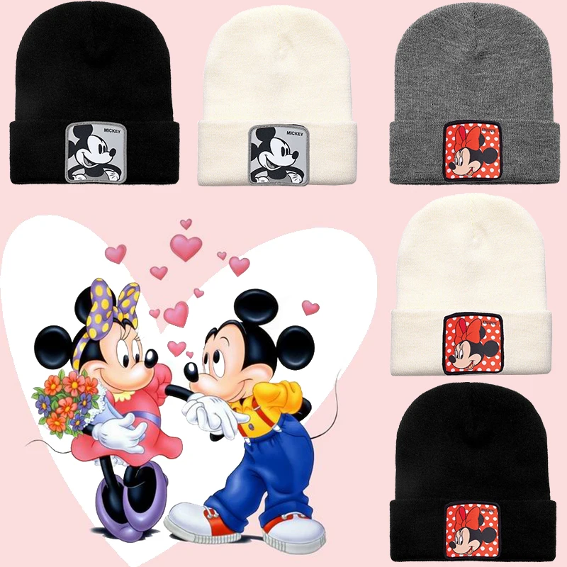 

Disney Mickey Mouse Knitted Cap For Women Cute Cartoon Minnie Bonnet Hat Girl Keep Warm Winter Beanies Kids Birthday Casual Gift