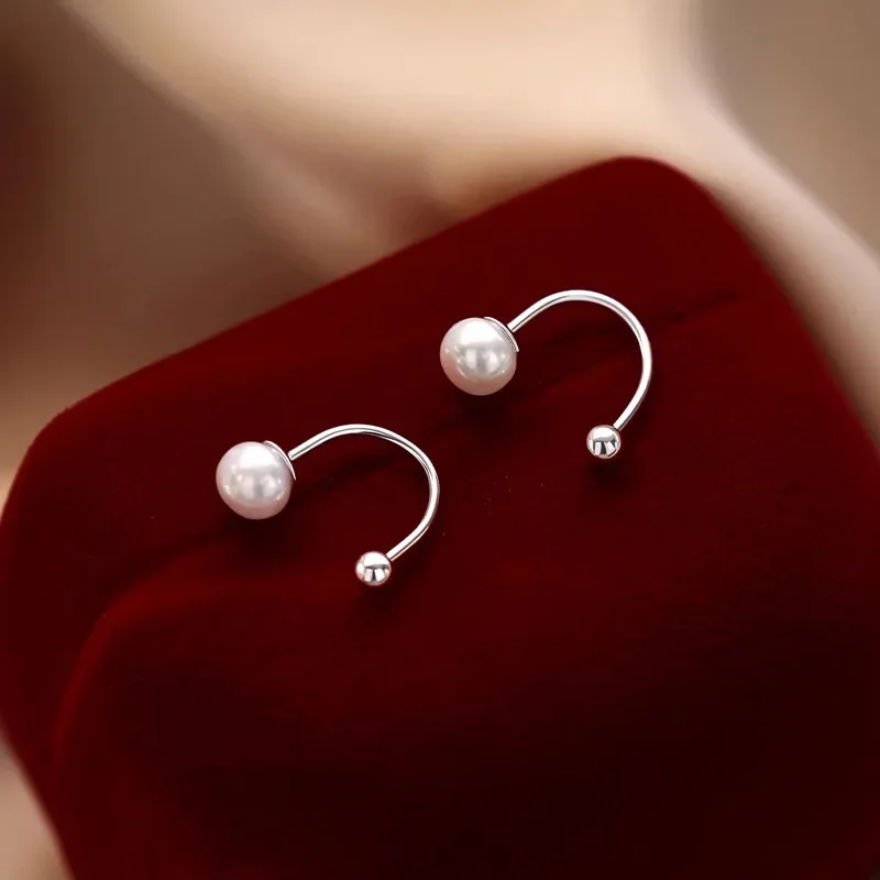 

Серьги-гвоздики из стерлингового серебра 925 пробы с жемчугом и бусинами для женщин, классические ювелирные изделия, роскошные аксессуары