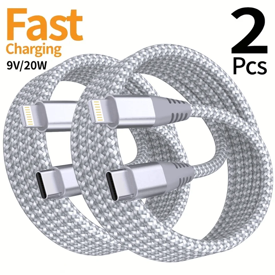 1PC 2PCS 타입 C - 라이트닝 고속 충전 데이터 케이블 MFI 인증 20W 나일론 편조 케이블 (아이폰14, 14Pro, 14Plus, 13, 12, 11, X 호환)