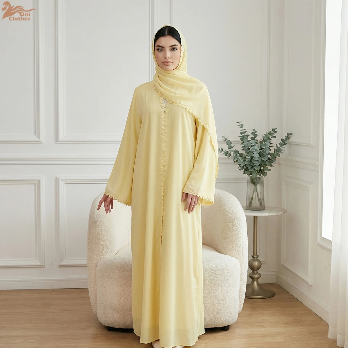 

Luxury Abaya Muslim Women 2026 Floral Abaya Islamic Clothing Front Cardigan with Hijab Modest Abaya Eid Ramadan Dubai
