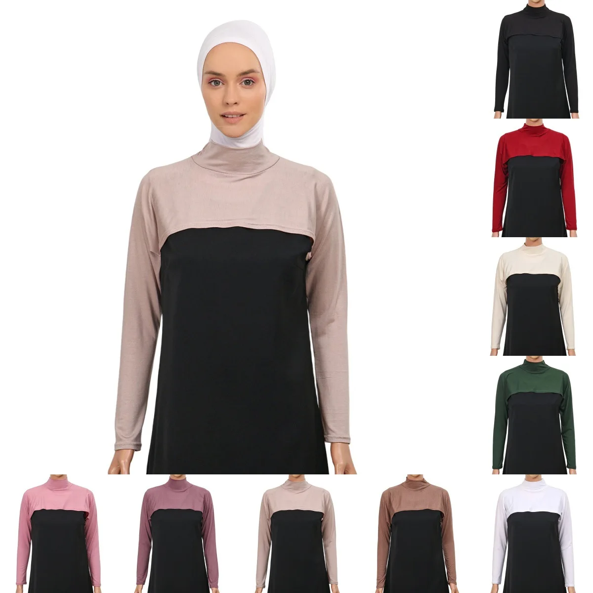 女性用ムスリムワンピース、ロングショルダースリーブ、ショールアームネックカバー、シュラッグクロップトップ、モーダルボレロ、イスラムヒジャブアクセサリー、オーバースリーブ