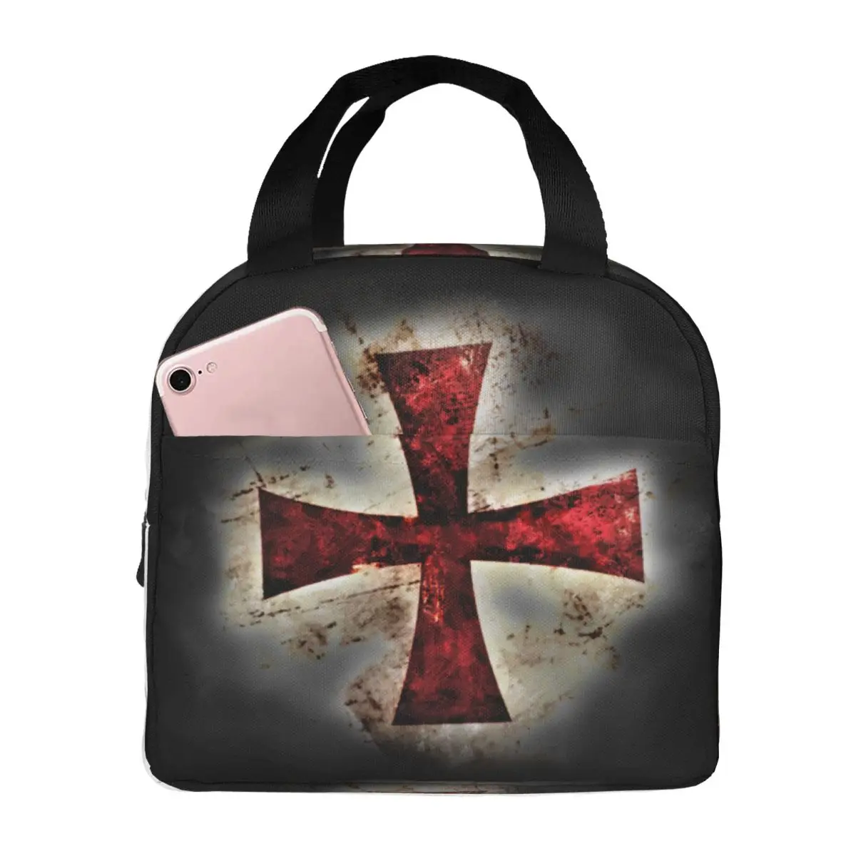Templar Knight Jerusalem Cross Seal Medieval Warrior Symbol Lunch Bag Men Women Warm Cooler Insulated Lunch Box for School