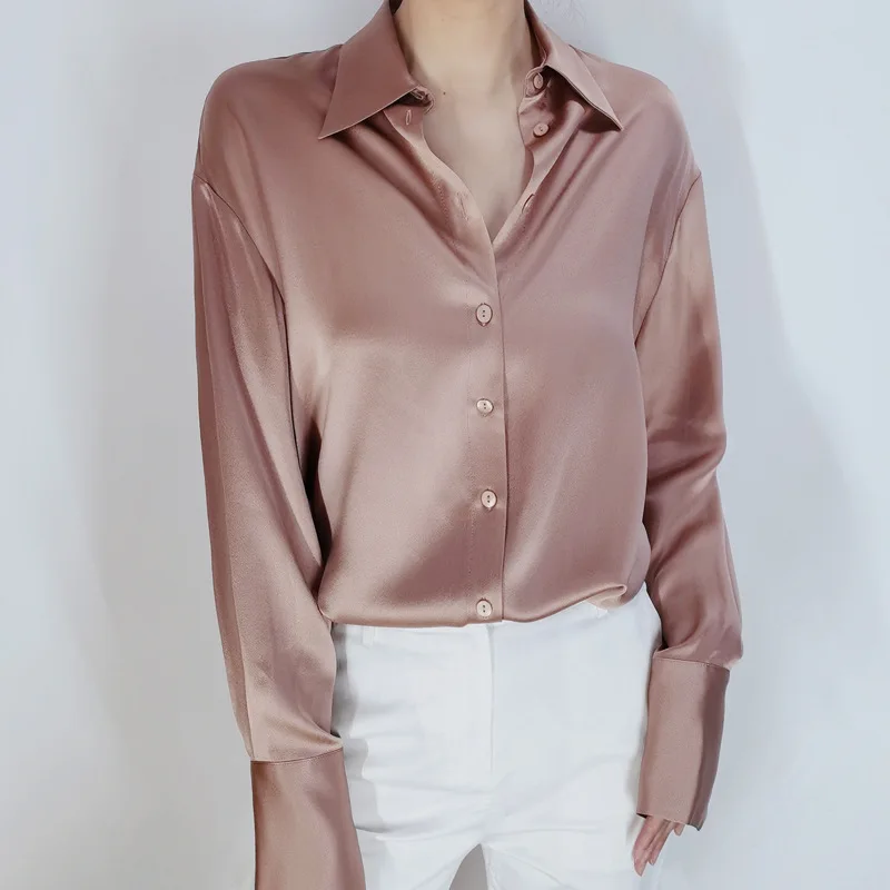 Birdtree 22MM 100%Real Silk Elegant Women Shirt Long Sleeve Solid Commute Basics Blouses Office Lady 2024 Spring New T41118QM