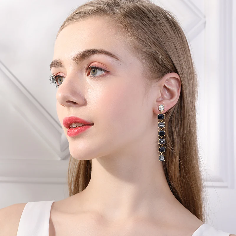 New Fashion Handmade Crystal Rhinestone Earrings Women Long Chain Alloy Bohemia Luxurious Earring Girls Jewelry Accessories