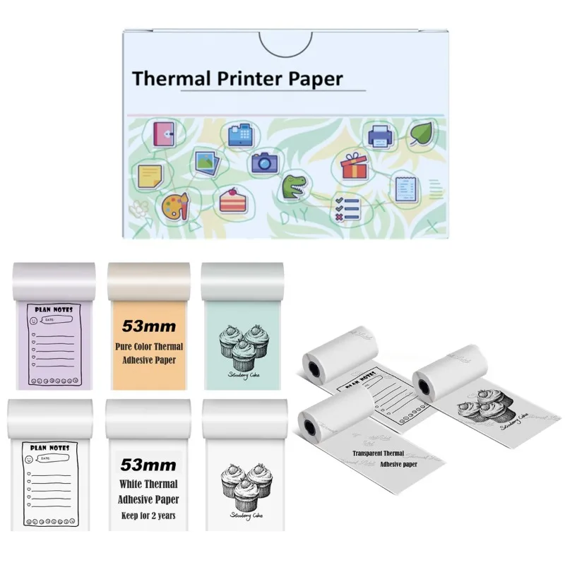 

Self-Adhesive Thermal Paper for M02/T02/M02 Pro/M02S/M03/M03AS/M04S/M04AS Mini Sticker Printer, Black on White/Color,50mm x 3.5m