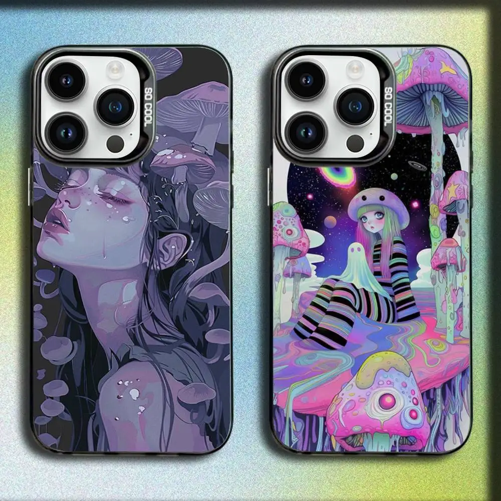 

Magic Mushroom Girl Art Phone Case For iPhone 17,16,15,14,13,12,11,Pro,Max,Plus,E,SE4,Air,Mini Black IMD Box