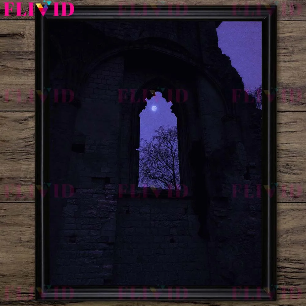 Abandoned Castle In The Dark Vintage Wall Art Canvas Painting Creepy Bat House Witchcraft Element Gothic Art Poster Print Decor