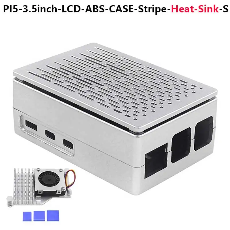Raspberry Pi 5 ABS Case For 3.5 Inch LCD Multi Purpose Replaceable Cover With Fan Striped Version