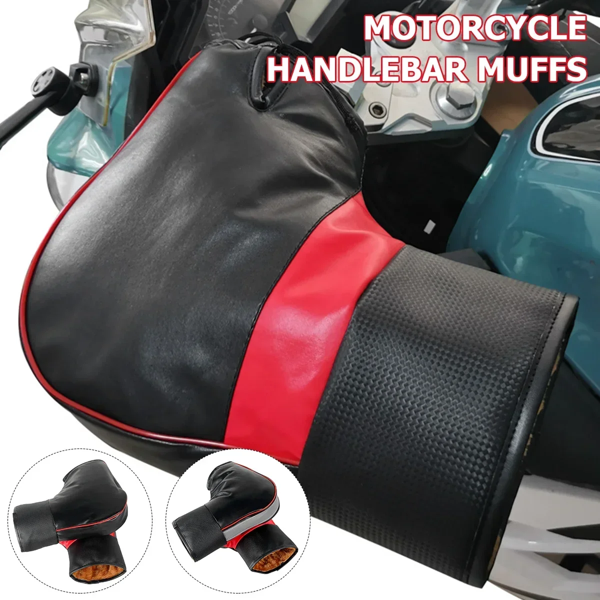 1Pair Motorcycle Handlebar Cover Winter Battery Bike Windshield Gloves Windproof Warm Handle Thickened Reflective Strip