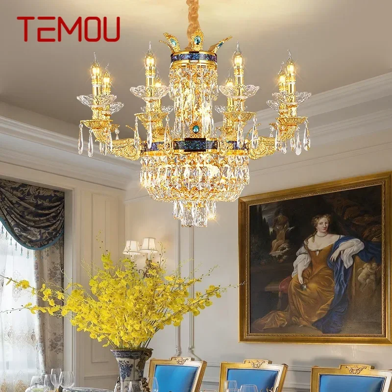 TEMOU Contemporary Luxury Crystal Pendent Lamp European Living Room Restaurant Bedroom Villa Hotel Duplex Staircase Chandelier