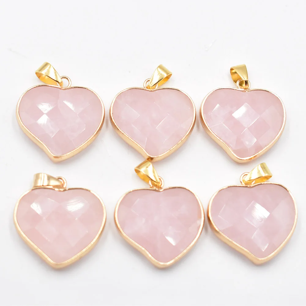 wholesale 6pcs/lot  good quality  natural stone mixed gold color side heart pendants 25mm for jewelry making free shipping