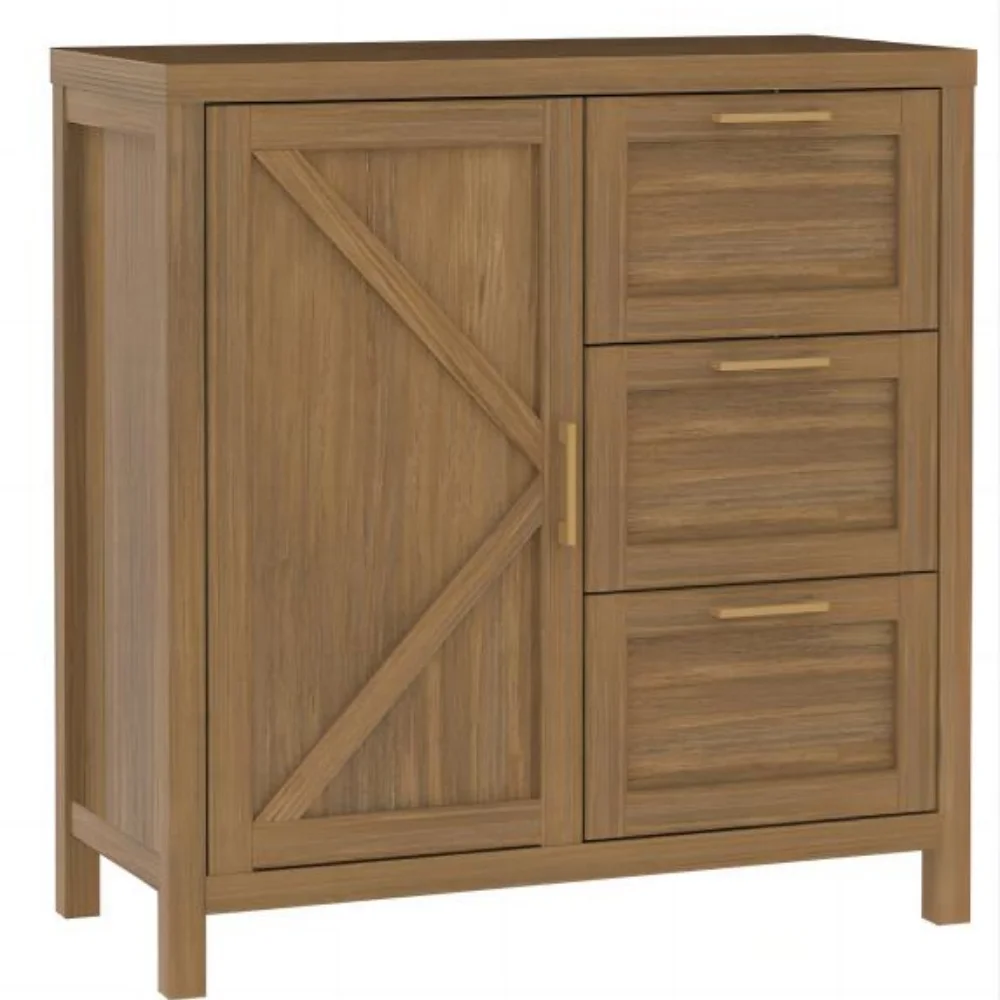 Sideboard Storage Cabinet, Buffet Cabinet with 1 Door, 3 Drawers & Adjustable Shelf, Wooden Kitchen Cupboard for Dining Room