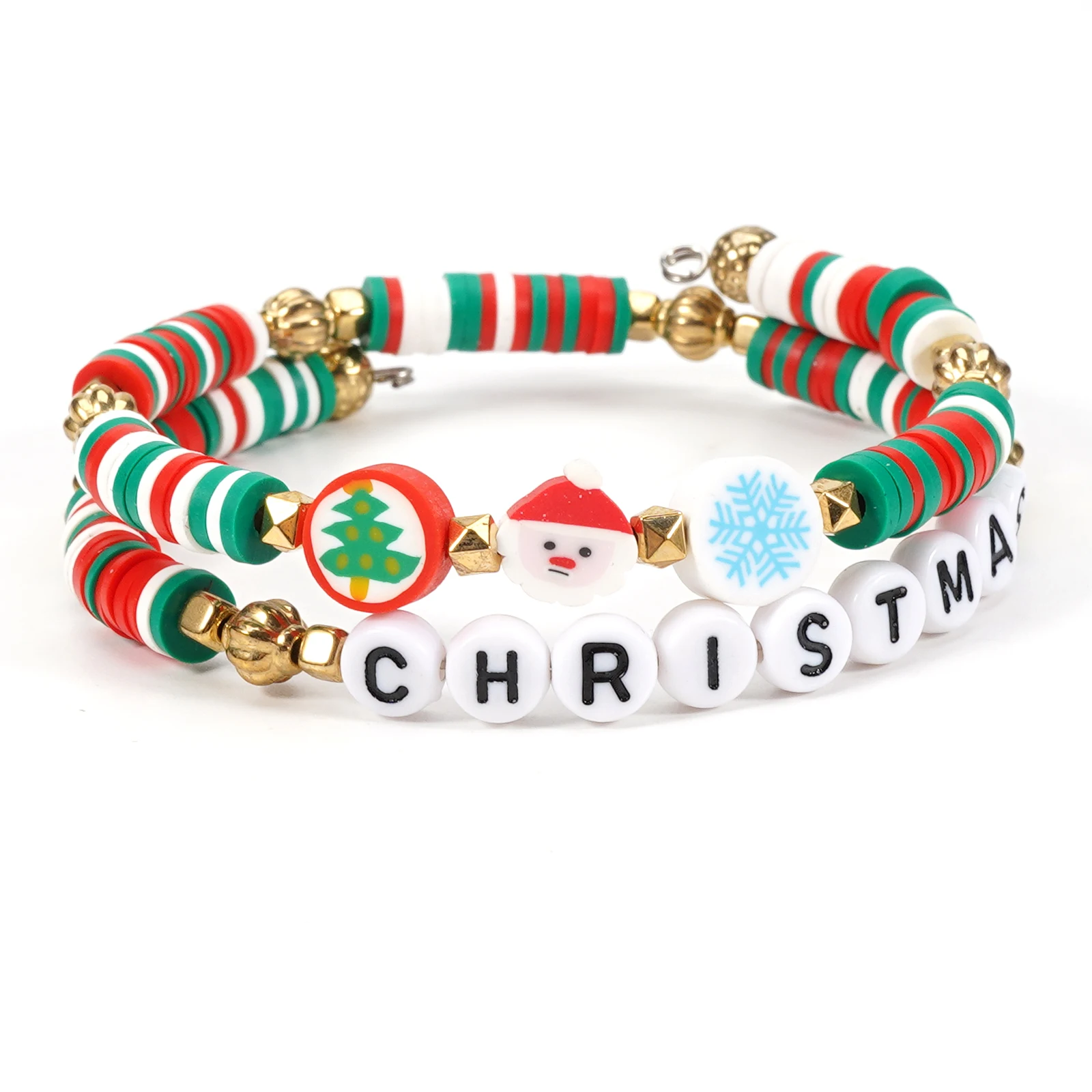 Christmas elements snowman Christmas tree elastic wire stacked bracelet men and women Christmas bracelet