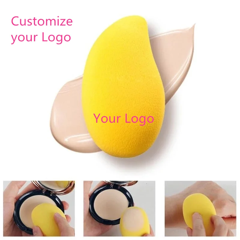 50pcs Customize Logo Makeup Foundation Sponge Cosmetic Puff Beauty Egg Blending Foundation Smooth Mango Shape Makeup DIY Tools