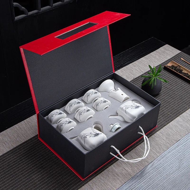 طقم شاي ندفة الثلج طقم شاي الكونغ فو الكامل هدية السمك لكل سنة مكتب الاستخدام المنزلي إبريق الشاي