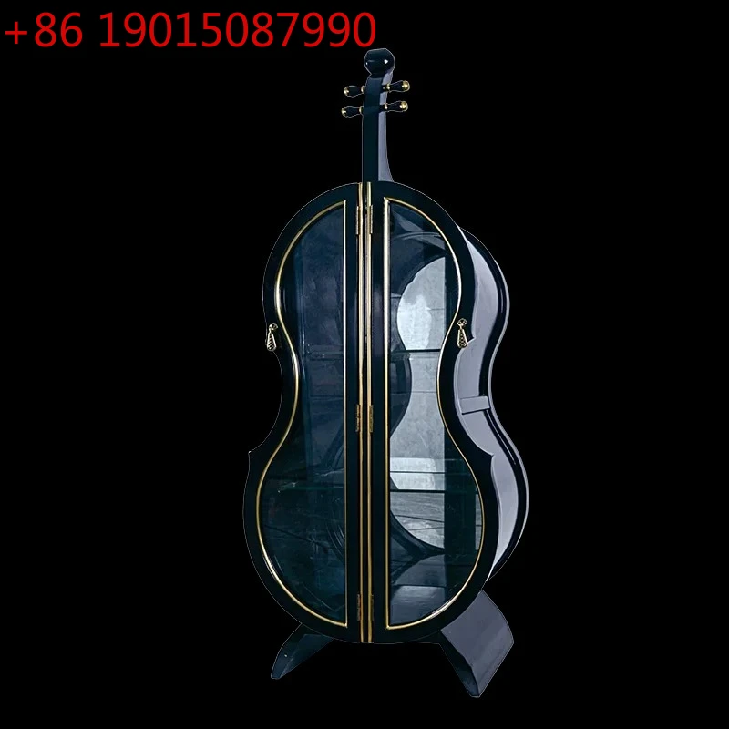 

Creative art wine cabinet solid wood carving flower glass double door display household European light luxury ornaments