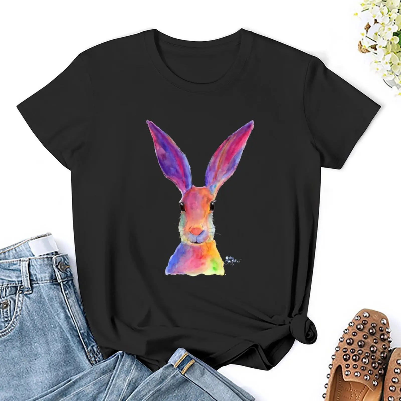 HARE RaBBiT PRiNTS 'JELLY BEAN' BY SHIRLEY MACARTHUR T-Shirt kawaii clothes t-shirts for Women graphic tees