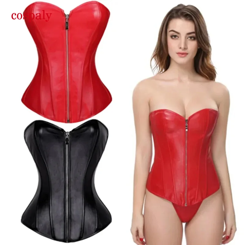 A Punk Style push up WOMEN'S plus size slimming body shapewear Gothic faux leather corset bustier with zip XS-6XL