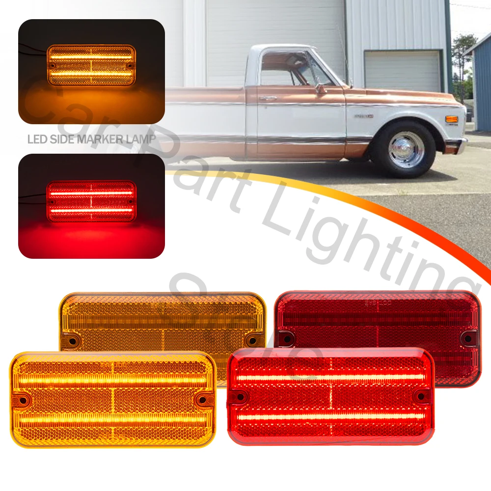 

4Pc Amber Red Led Front Rear Turn Signal Blinker Lamp Side Marker Lights For Chevrolet G10 G20 G30 C10 GMC G1500 G2500 Van Truck