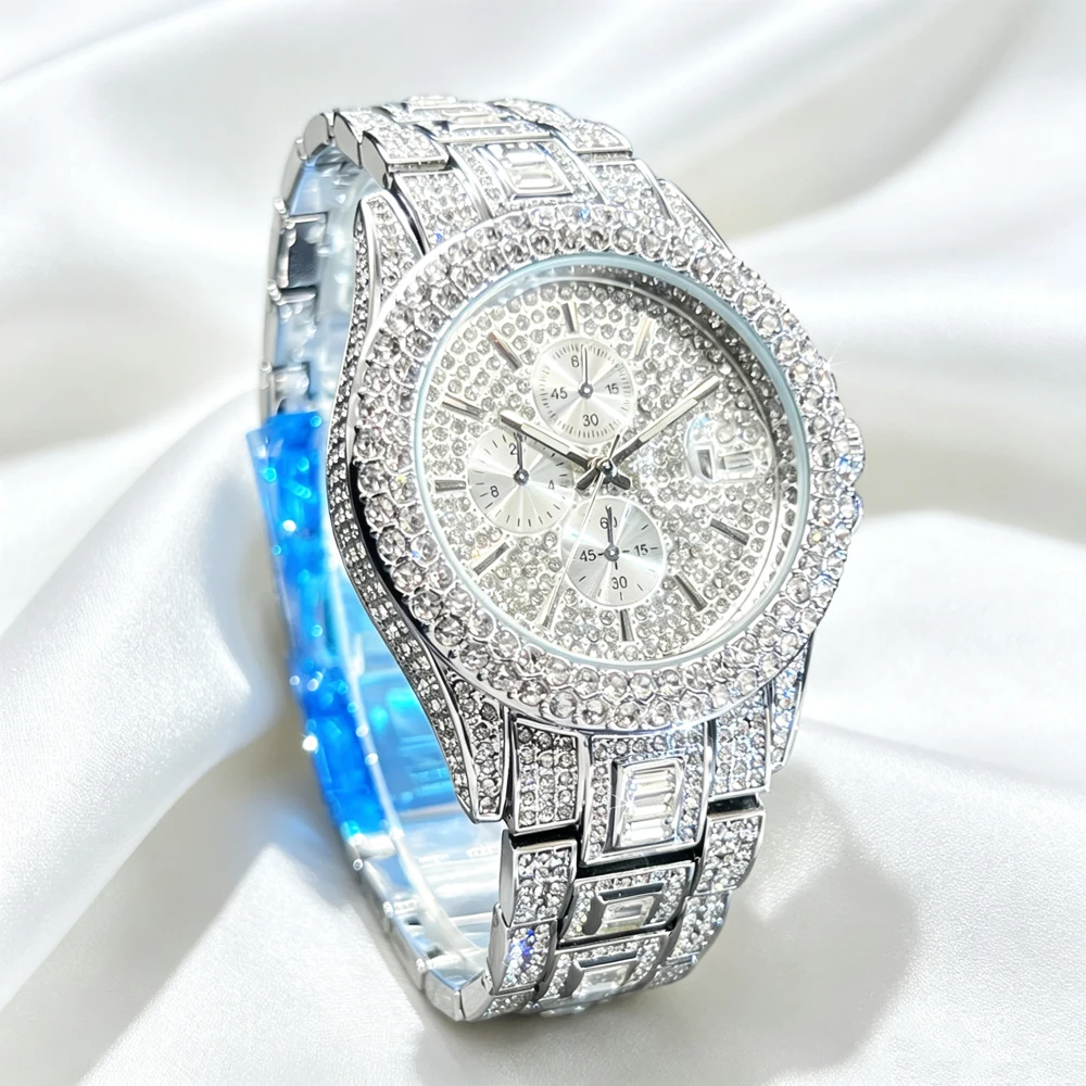 Hot Fashion Full Diamond Watch Men MISSFOX Brand Hip Hop lced Out Bling Jewelry Quartz Wristwatch For Man Dropshipping Hot Sale