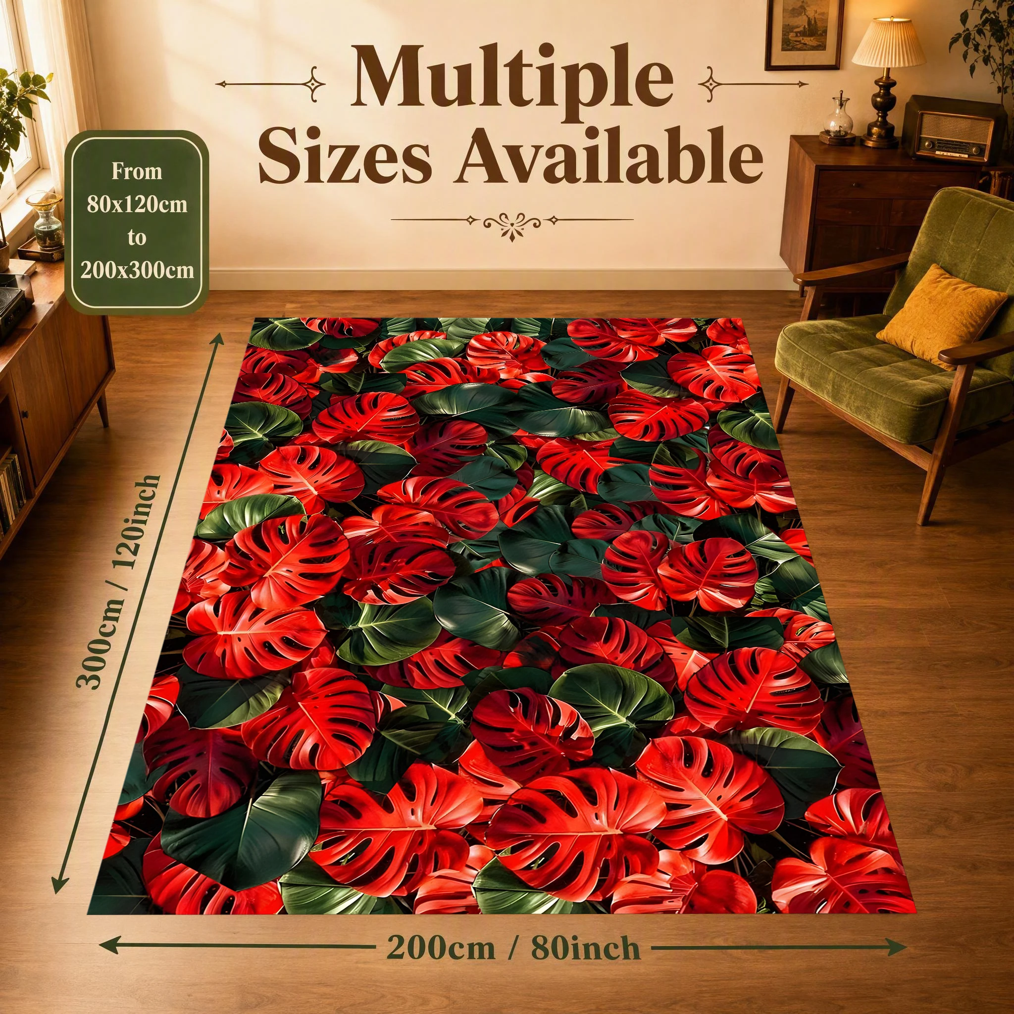 Tortoise Shell Leaf 2D Area Rug in Dark Retro Style for Home, Halloween Party Decor