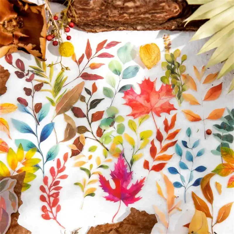 15Pcs Sticker Collage Leaves PET Blowing Colorful leaves Decoration Materials Package Handbooks Scrapbooking 150*105MM