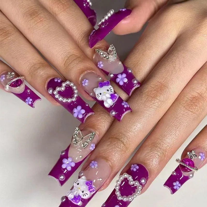 Hellokitty imprensa em unhas falsas sanrio acessórios y2k kawaii design dos desenhos animados unhas falsas longo destacável manicure meninas presente