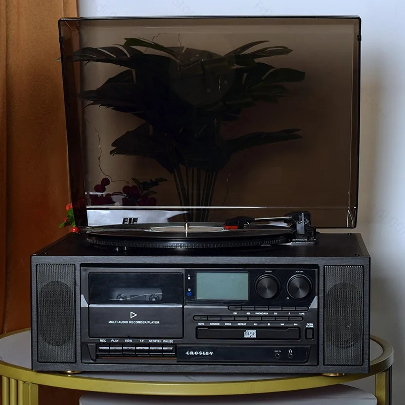 For Vintage Bluetooth Record Player Turntable With CD Radio Retro Phonograph Electromagnetic Sound System