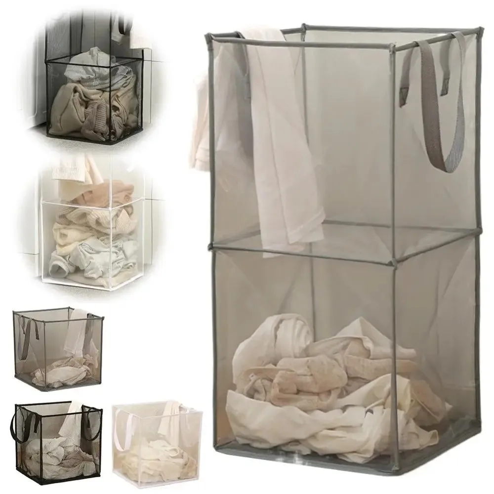 New Reinforced Handles Laundry Basket Breathable Mesh Large Capacity Laundry Hamper Foldable Clothes Trash Home