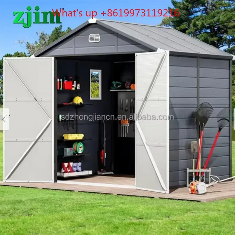 2026 ZJIM  ZJGP-J10x8-01S Windproof & Snowproof PP Storage Shed Heavy  Outdoor Garden Tool House with Windows & Ventilation