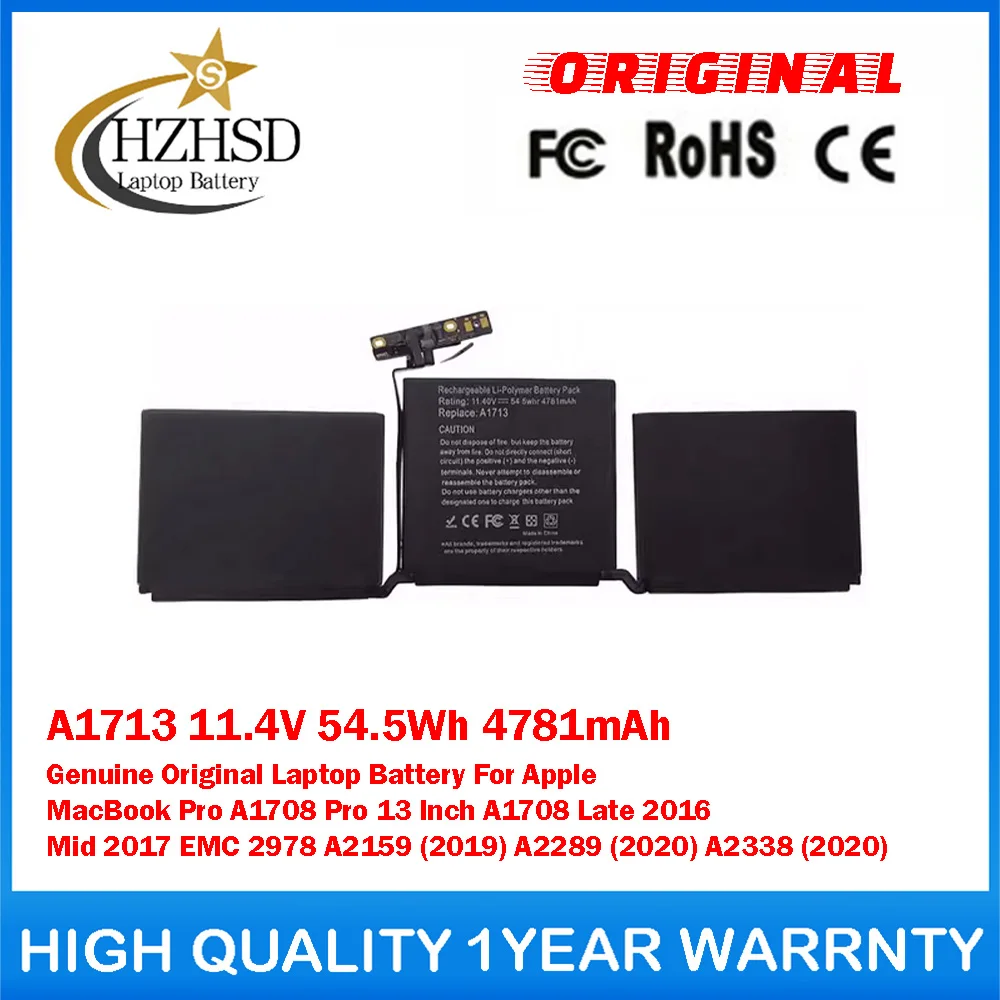 A1713 11.4V 54.5Wh 4781mAh Genuine Original Laptop Battery For Apple MacBook Pro A1708 Pro 13 Inch A1708 Late 2016 Mid 2017 EMC