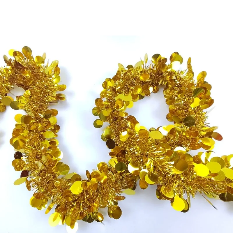 شريط ملون جارلاند ذهبي وفضي قرص دائري صغير زينة حفلات عيد الميلاد شريط إكليل معلق لشجرة عيد الميلاد #6