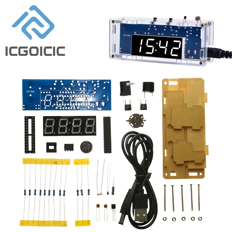 DIY Digital Clock Kit Display Date Week Temperature Alarm DS1302 Soldering Project Learning Practice Solder Diy Electronic Kit