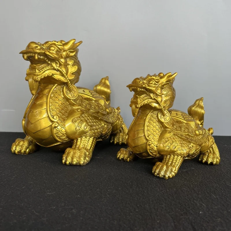 Brass Ornament, Copper Eight-Trigram Dragon Turtle Home Office Desktop Decoration Gift Craft