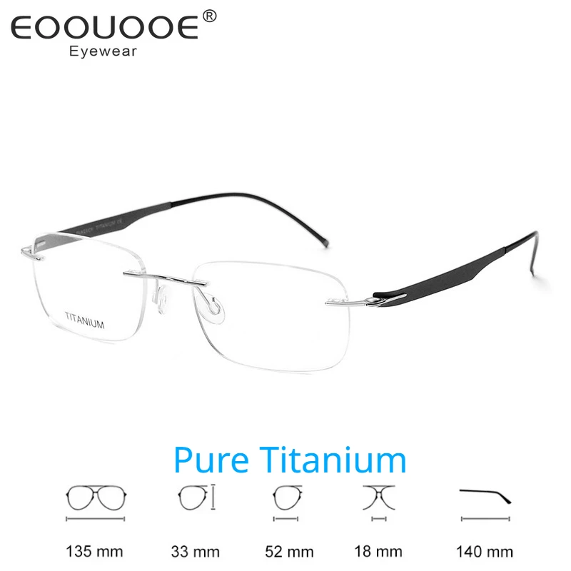 

Pure Titanium Rimless Eyeglasses Men Women Optics Myopia Prescription Lenses Eyewear Design Glasses Frame