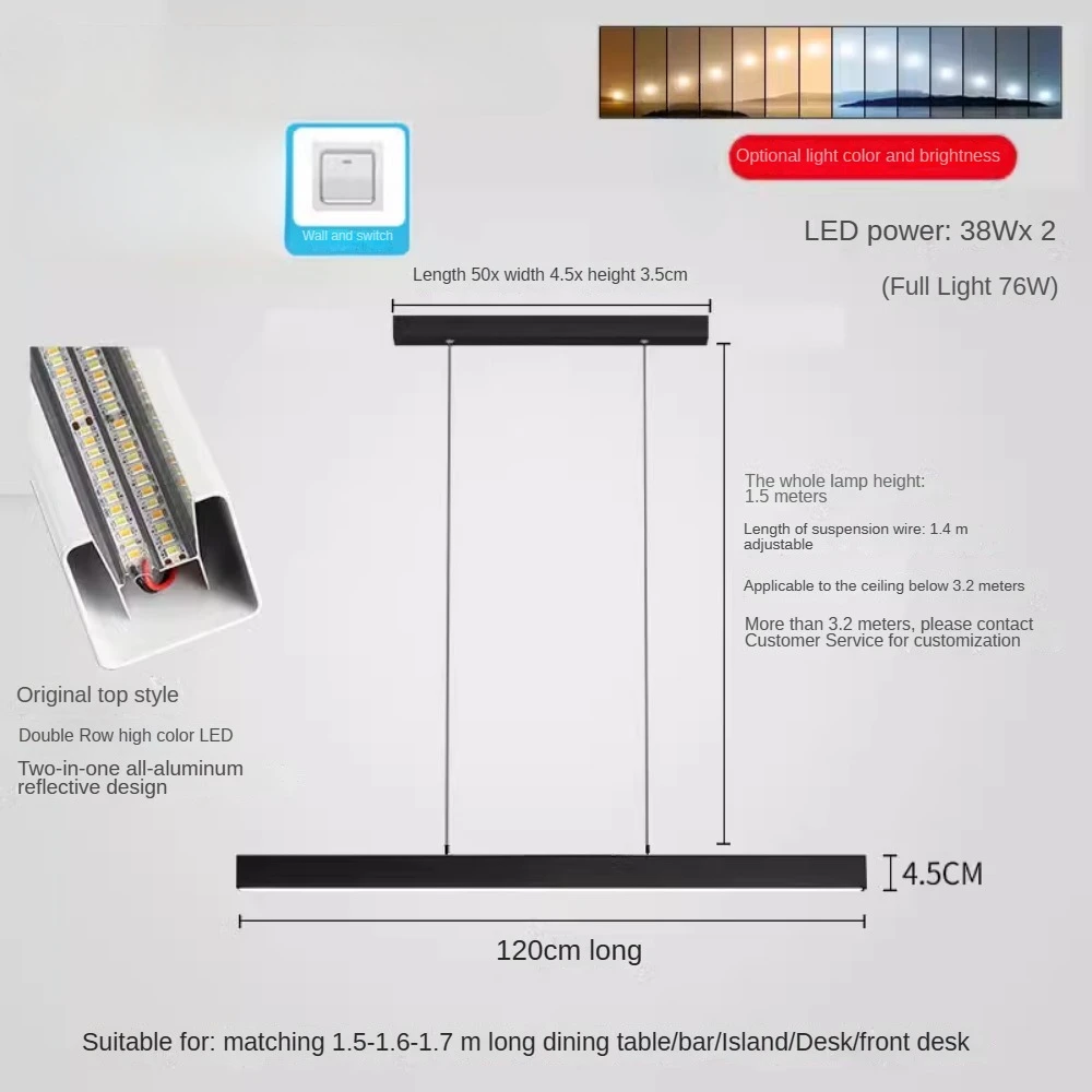 A Word LED Restaurant Chandelier Modern Simple Style Lamp Luxury Dining Room Living Room Bedroom Study Bar Restaurant Chandelier