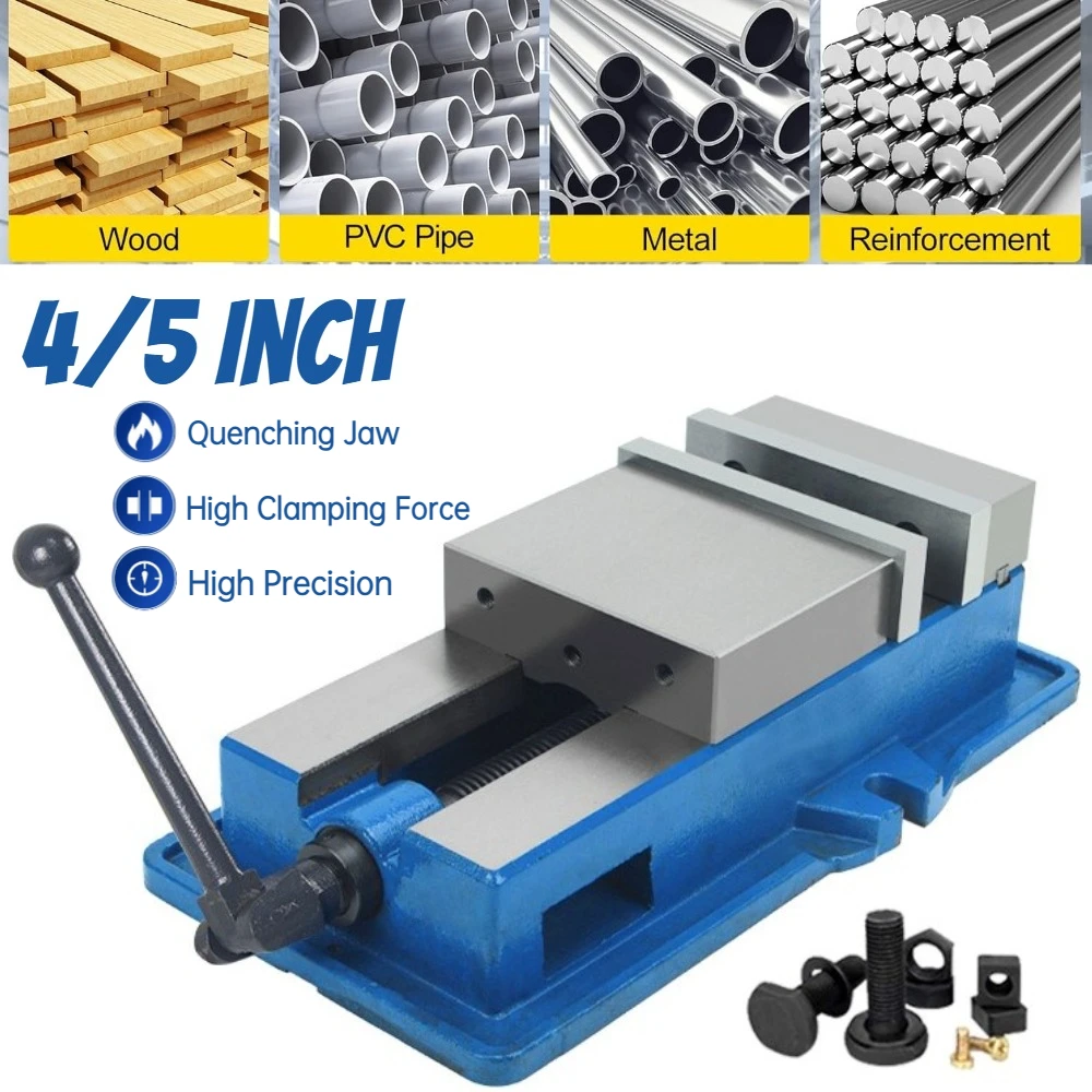 4 Inch/5 Inch Non Swivel Milling Lockdown Vise Precision Bench Clamp 100mm Width Drill Press Jaw Opening for Finishing Parts