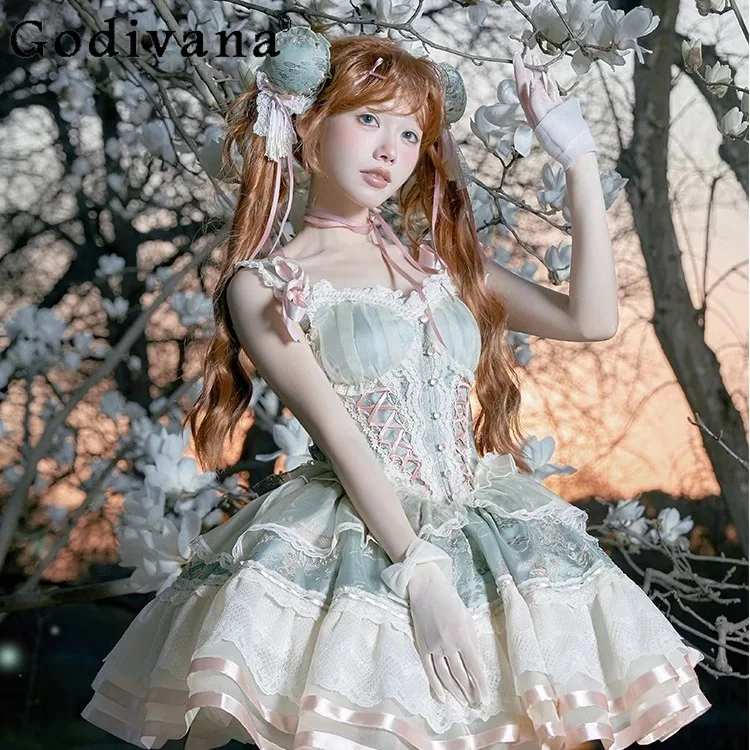

Original Chinese Style Lo Cos Suspender Dress Jsk Summer Sweet Girls Lolita Princess Dress Ballet Style Mini Dresses for Women