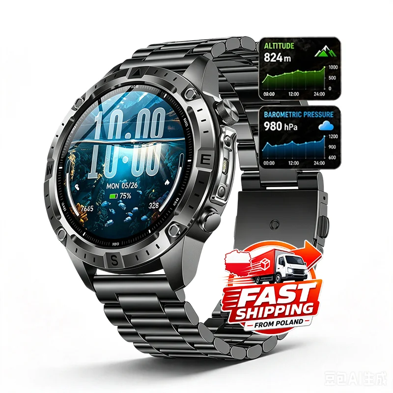 Neue Outdoor-GPS-Smartwatch mit Trajektorienverfolgung, Offline-Kartennavigation, Kompass, Höhenmesser, Barometer, 730 mAh großer Akku, 3ATM wasserdicht, Bluetooth-Anruffunktion,
