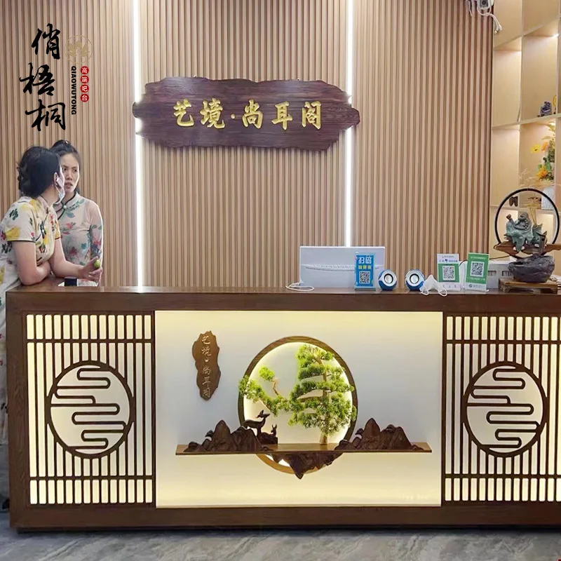 

New Chinese style checkout page Restaurant Teahouse Hotel Retro Bar Counter Caier Foot Bath Health Center Store Front Desk