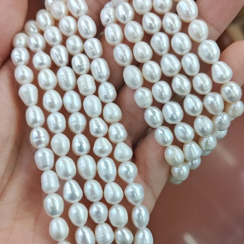 Medium Quality White Color Natural Freshwater Pearl Rice Shape Pearl Loose Beads for Jewelry Making Supplier 5strand/lot