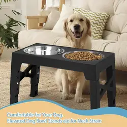 Height Adjustable Dog Bowl with Stand Cat Bowls Elevated Stainless Steel Pet Feeding Bowls Food Water Set with Two Bowls