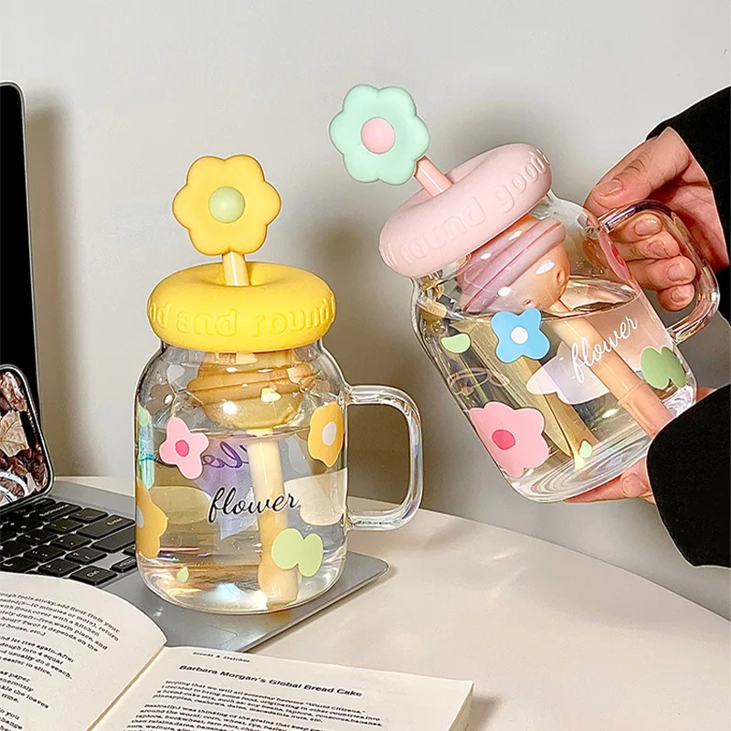 

850ml High Aesthetic Glass Cups, Large Capacity Water Bottle Straw Cup, High-temperature Resistant Tea Cup with Filter Screen