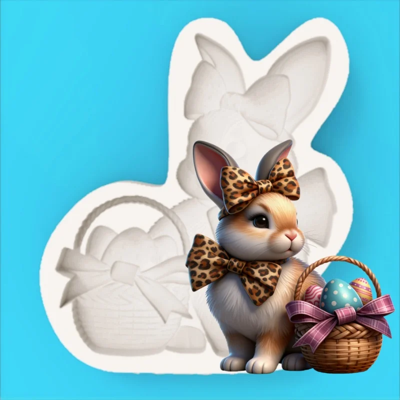 Easter Fashion Animal-Themed Dessert Chocolate Decoration Making Silicone Mold with Multiple Bow-Shaped Bunny Molds